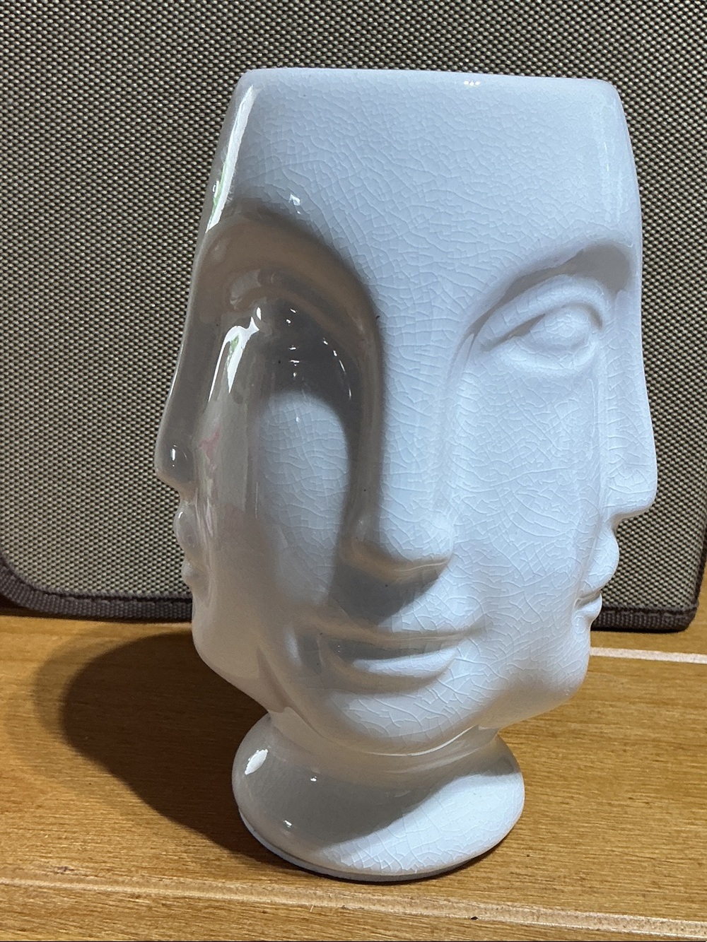 Vintage White Perpetual Ceramic Four Face Decorative Vase Planter 6”